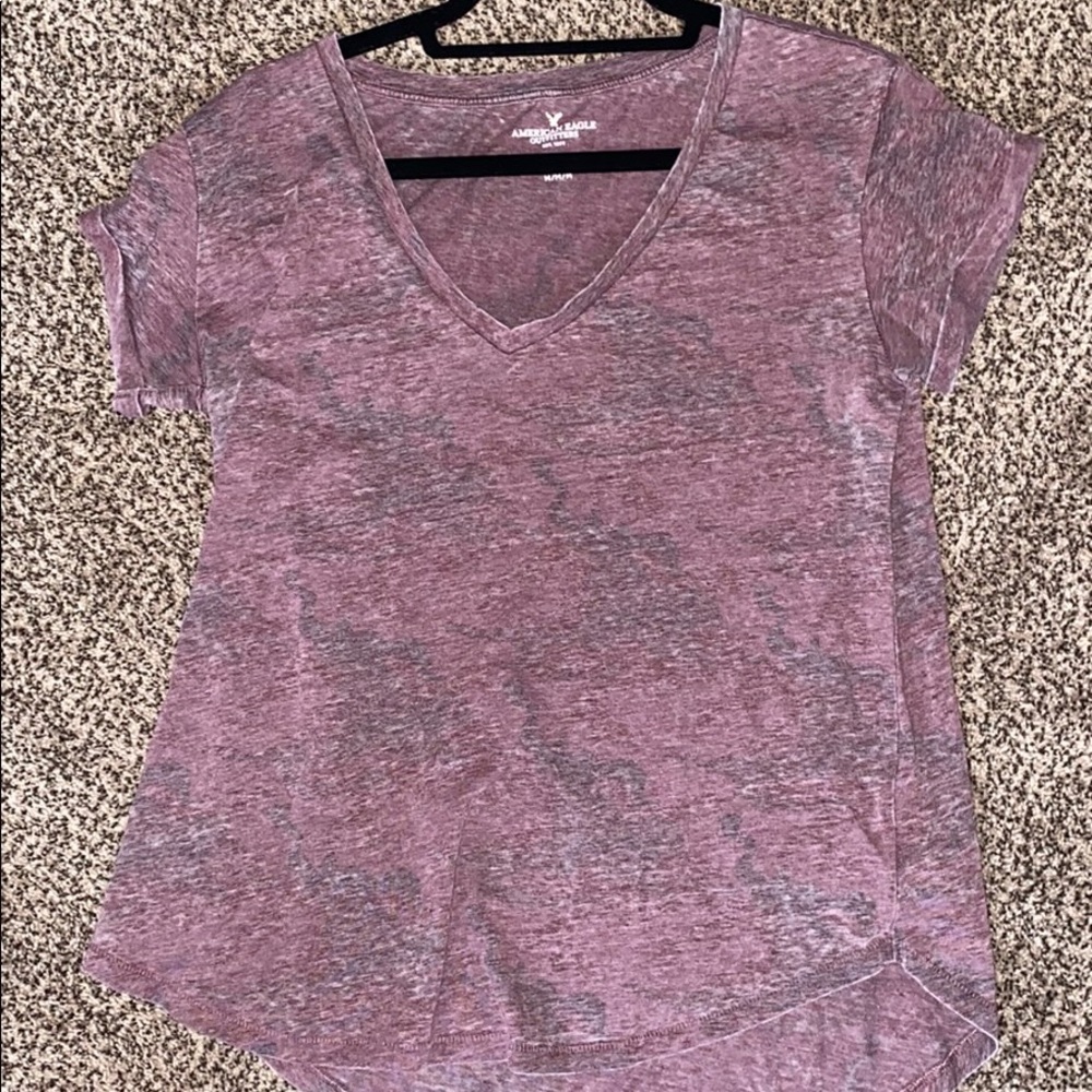 Maroon V-Neck T-shirt American Eagle